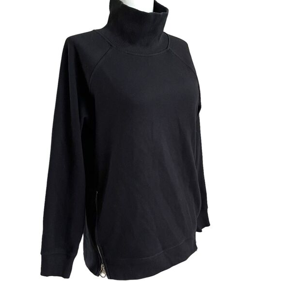 Athleta Cozy Karma Side Zip Funnel Neck Sweatshirt XS Black Athleisure Travel - Picture 3 of 13